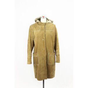 Vintage 00's GAP Tan Genuine Calf Suede Leather Shearling Hooded Coat, Size M